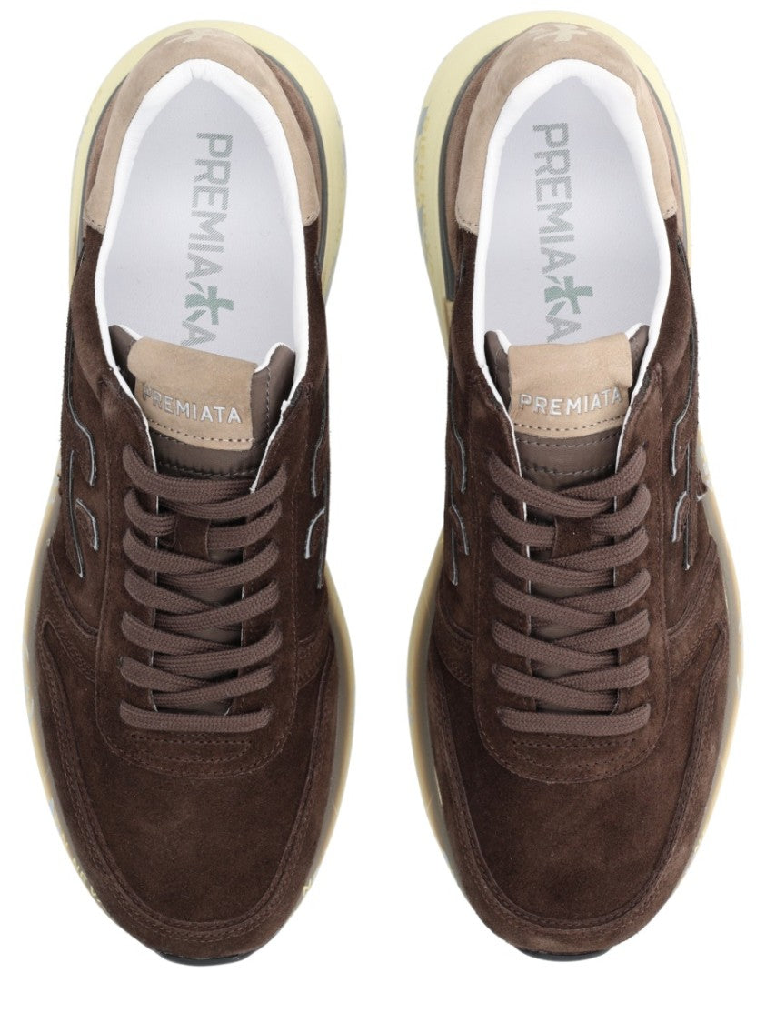 Premiata Brown Suede Sneakers With Graphic Cream Sole