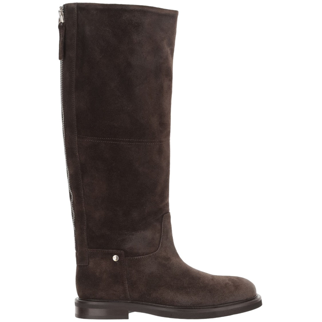 Poeve Brown Tall Back Zipper Suede Boots