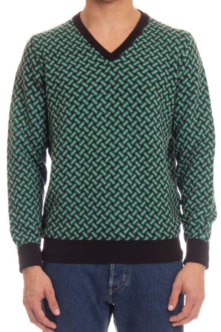 Drumohr V-Neck Cashmere Sweater Biscottino Pattern
