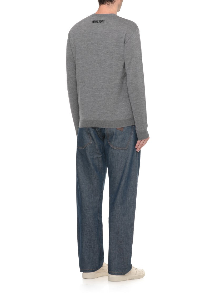 Moschino Grey Embroidered Sunglasses Detail Wool Sweater