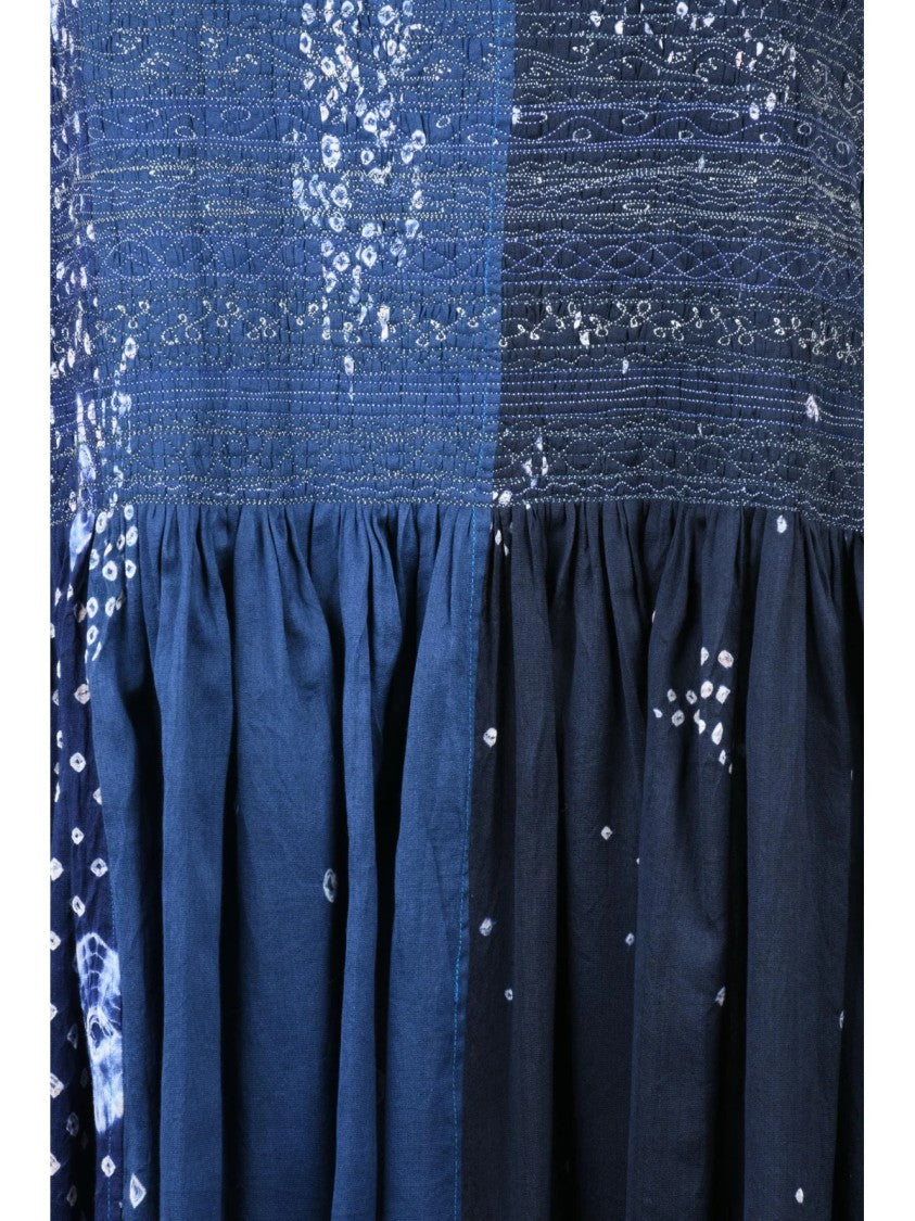 Injiri Blue Patchwork Cotton-Silk Maxi Dress