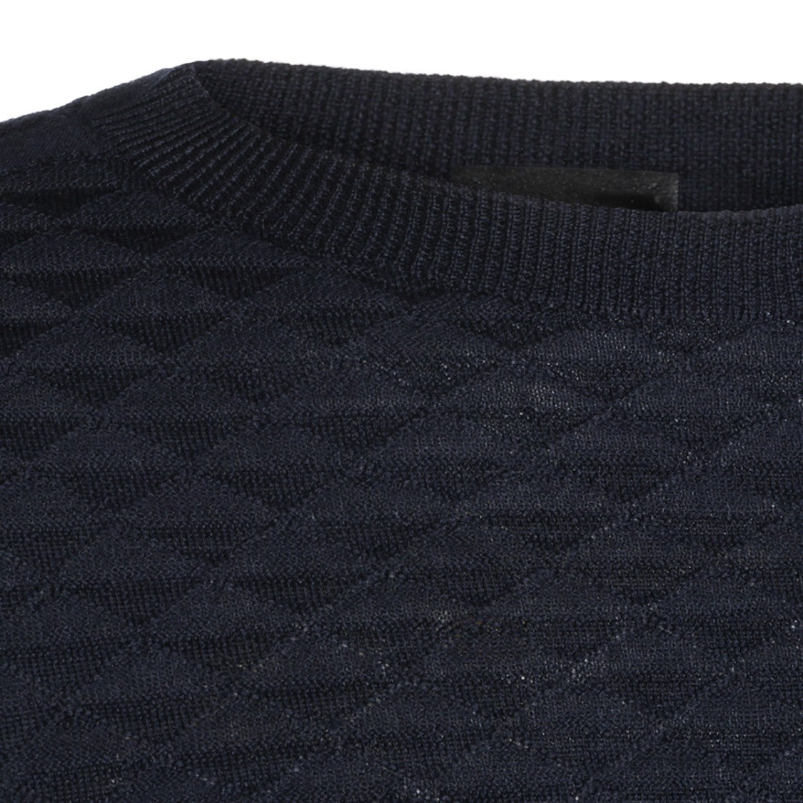 Giorgio Armani Textured Knit Navy Wool Sweater With Round Collar