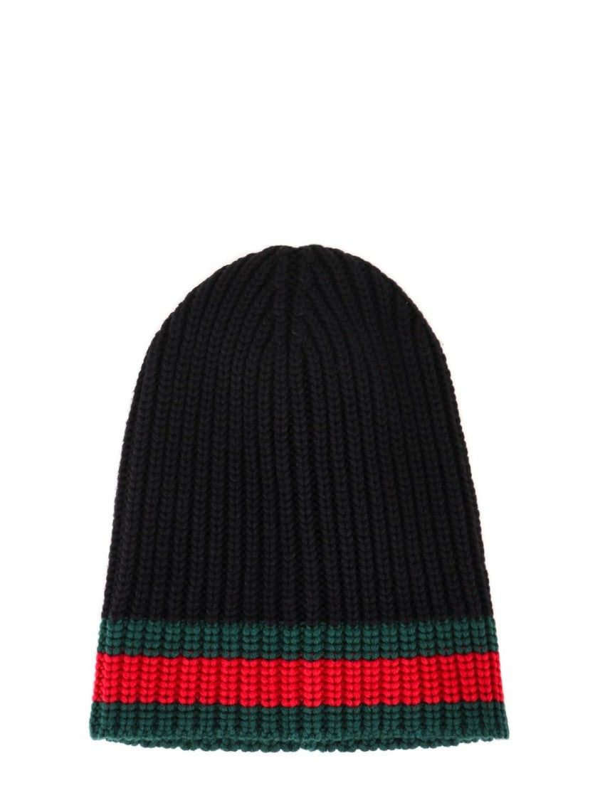 Gucci Ribbed Knit Beanie With Striped Pattern