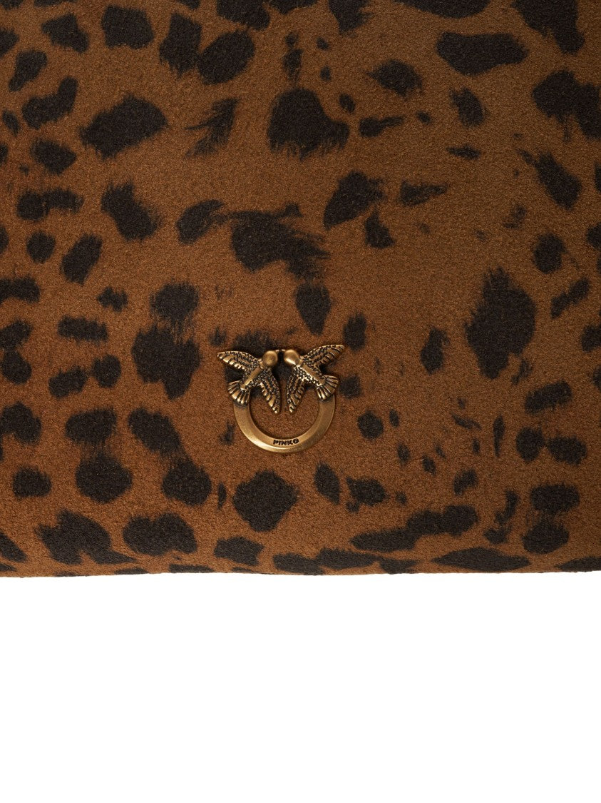 Pinko Compact Brown Leather Shoulder Bag With Animal Print