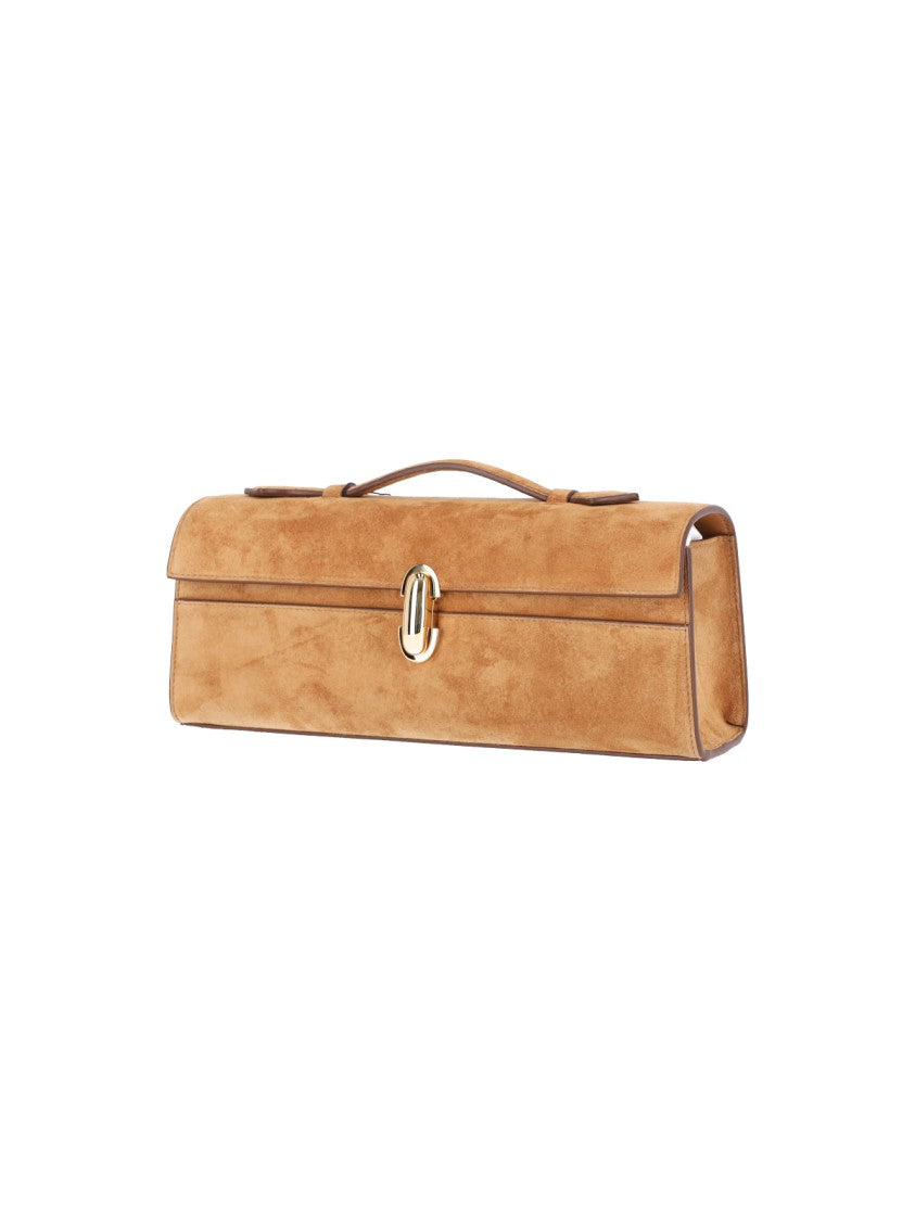 Savette Brown Symmetry Slim Suede Clutch