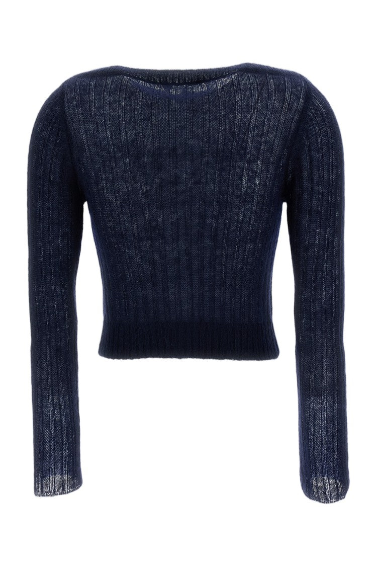 Shushu/Tong Blue Beaded Floral Embellished Wool-Blend Cardigan