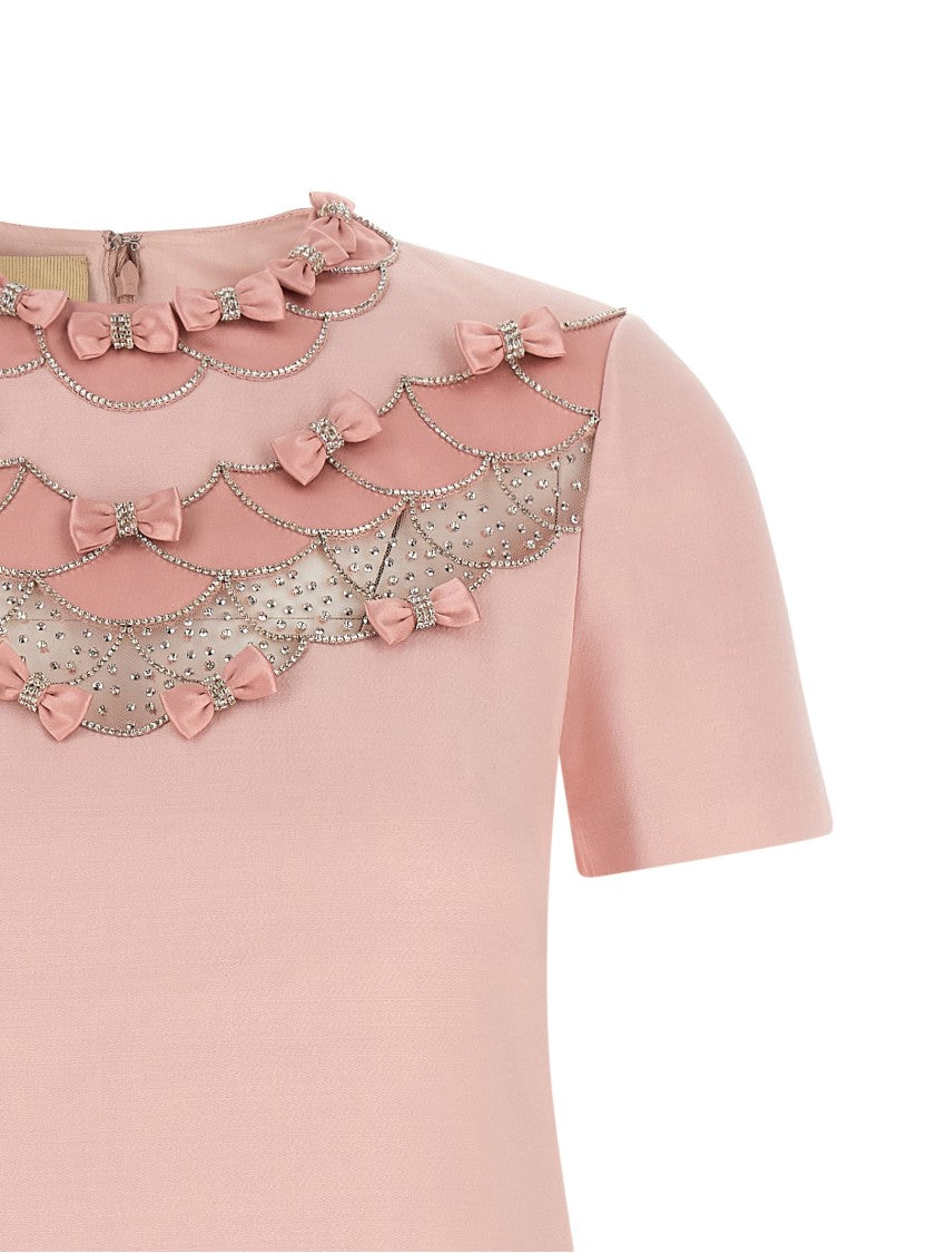 Valentino Garavani Crêpe Couture Mini Dress With Tulle Inserts And Jewel Embellishments