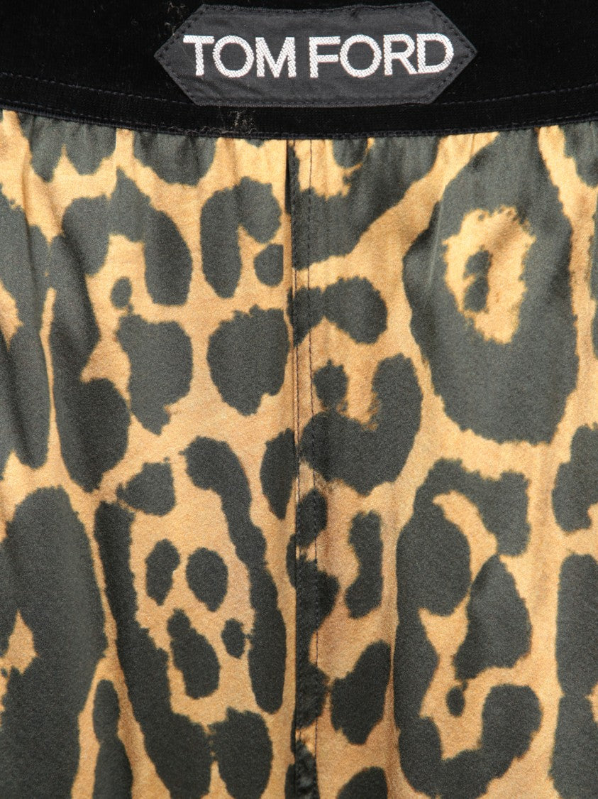Tom Ford Leopard Print Satin Wide-Leg Trousers