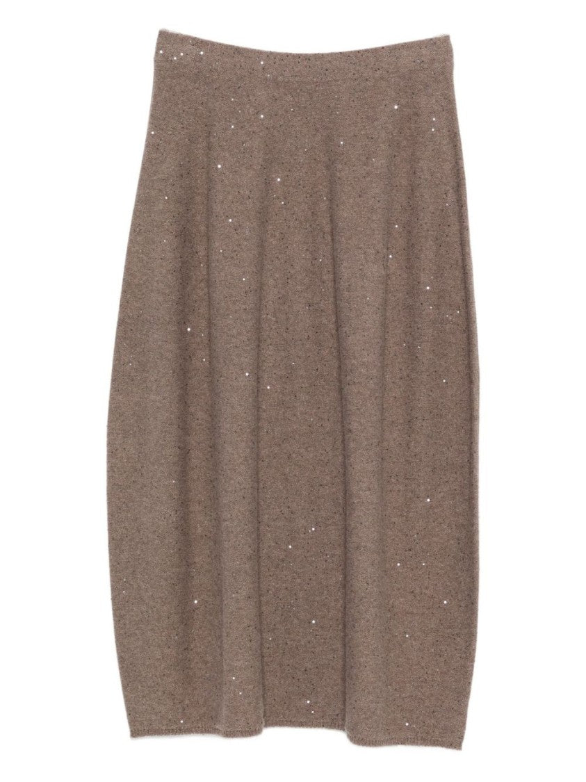 Antonelli Tortora Midi Skirt With Subtle Shimmer And Flared Silhouette
