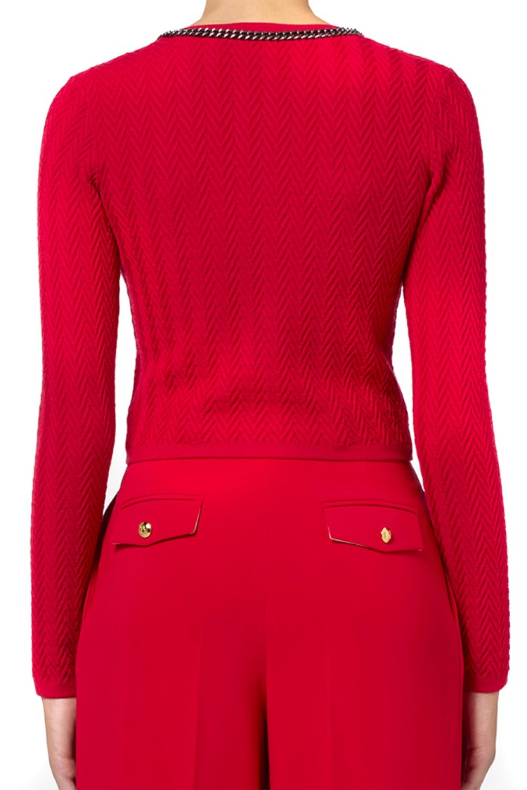 Elisabetta Franchi Textured Cropped Cardigan With Chain Detail