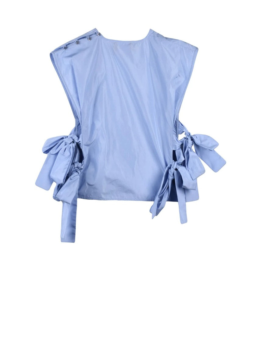Cogo Light Blue Boxy Cropped Tie Top