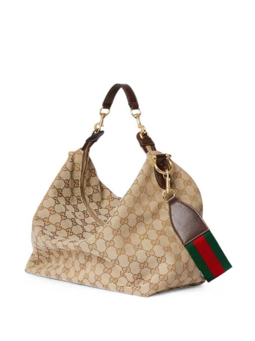 Gucci Beige Monogram Canvas Leather Accent Shoulder Bag