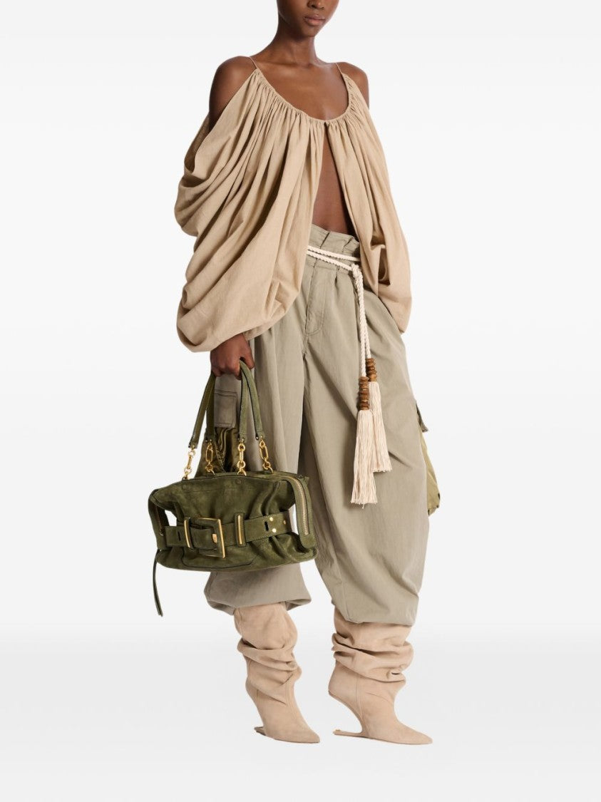 Balmain Green Calf Suede Gold Hardware Bag