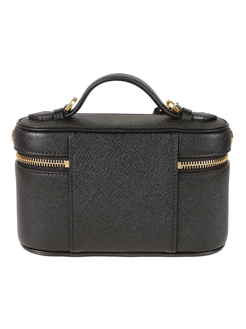 Mcm Textured Leather Rectangular Bag With Gold-Tone Accents