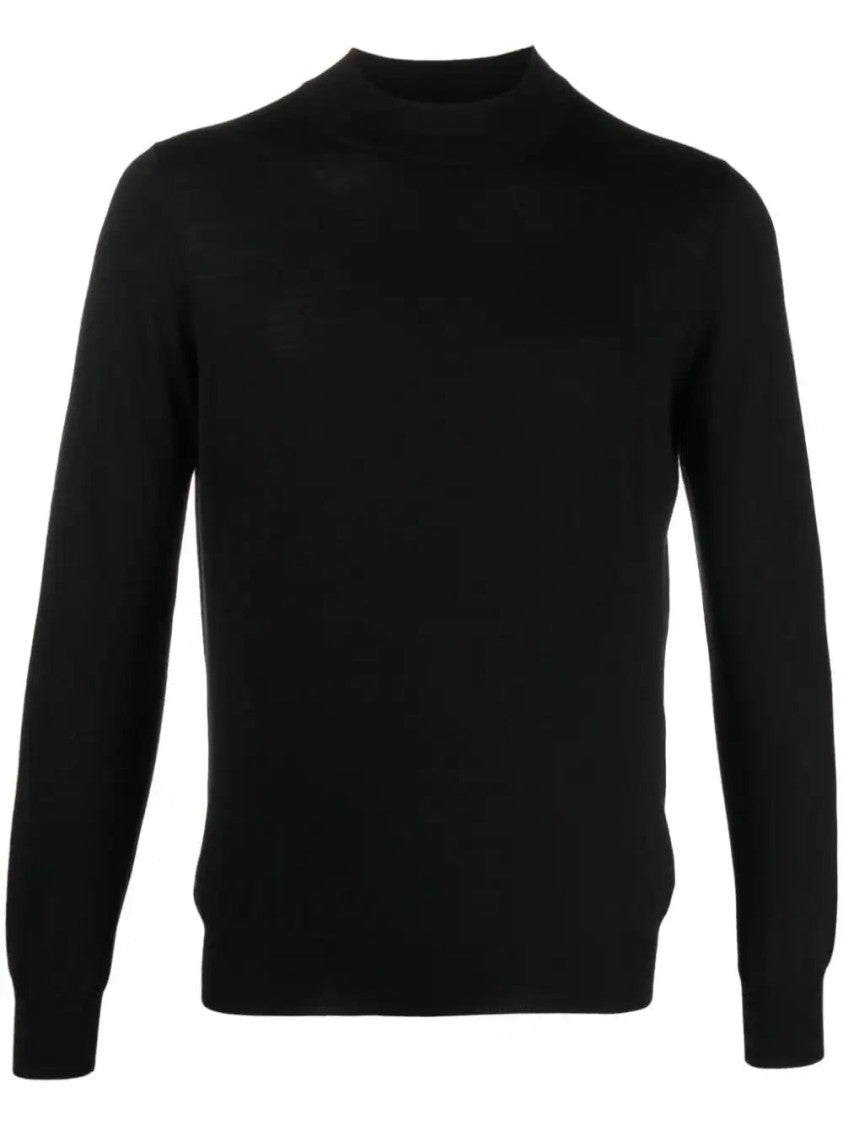 Tagliatore Fitted Black Wool Sweater With Ribbed Details