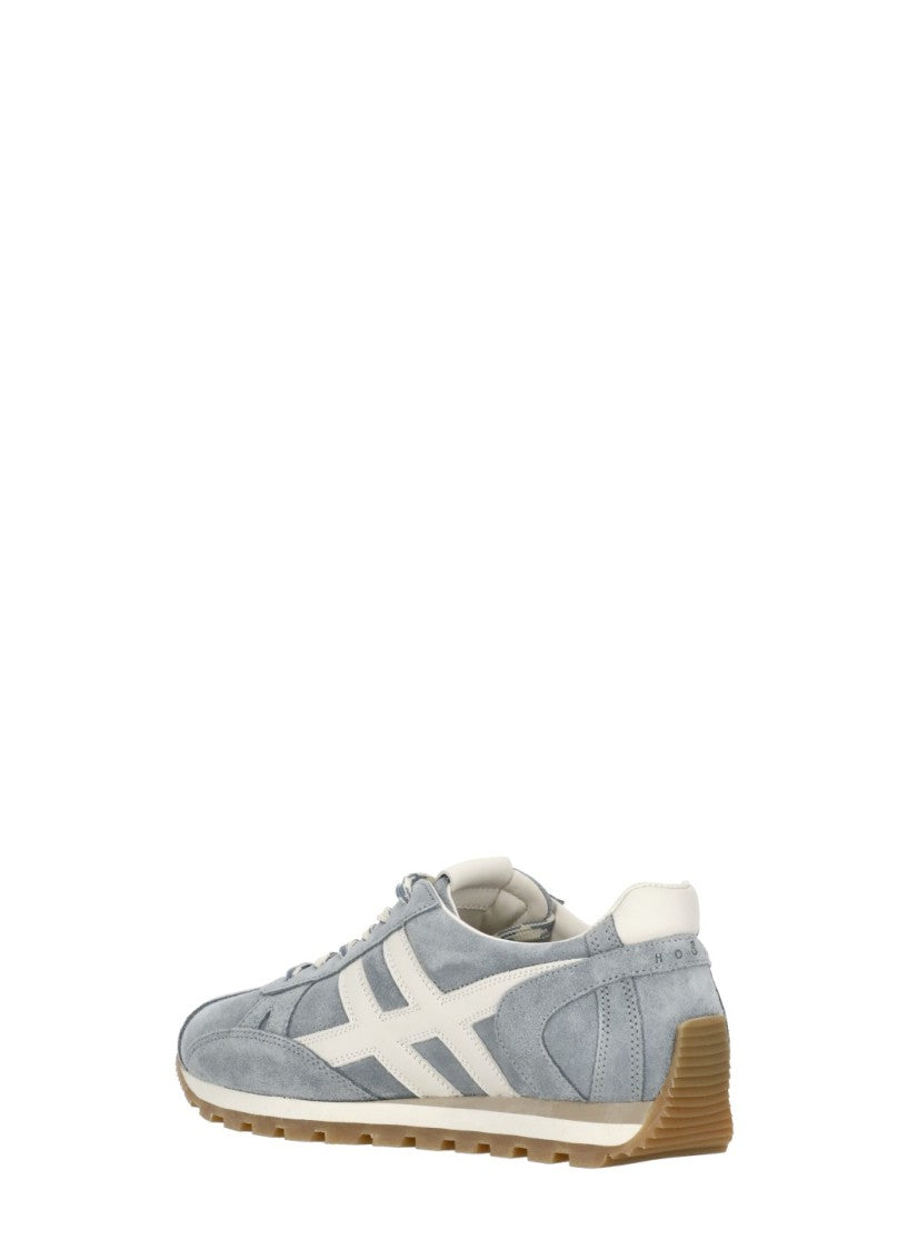 Hogan Light Blue Suede Leather Sneakers With Contrasting Logo