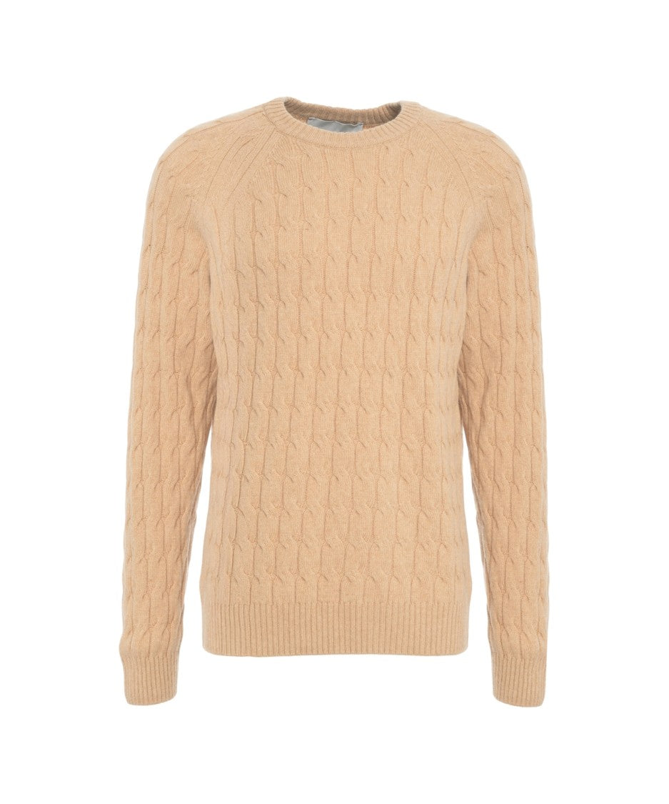 Amaranto Cable Knit Beige Sweater With Round Neckline And Ribbed Details