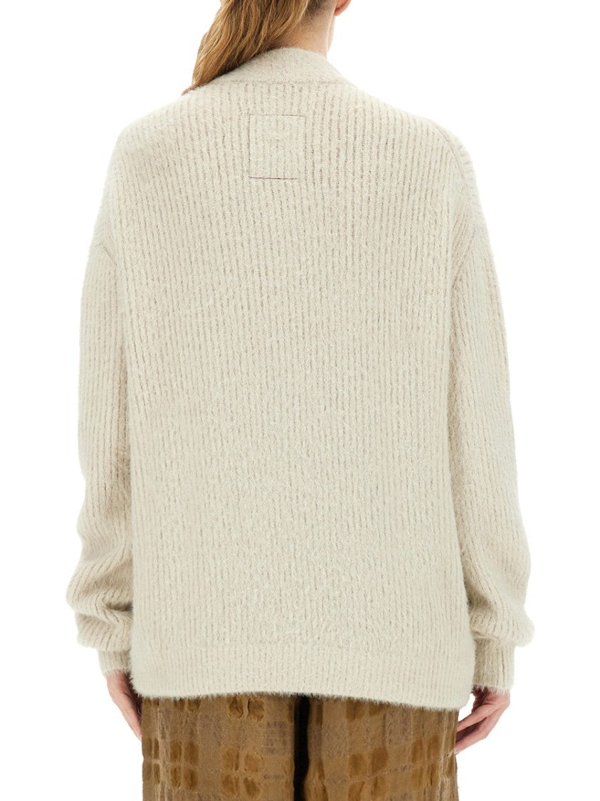 Uma Wang Ribbed Knit Cardigan With Plush Texture And Zipper Closure