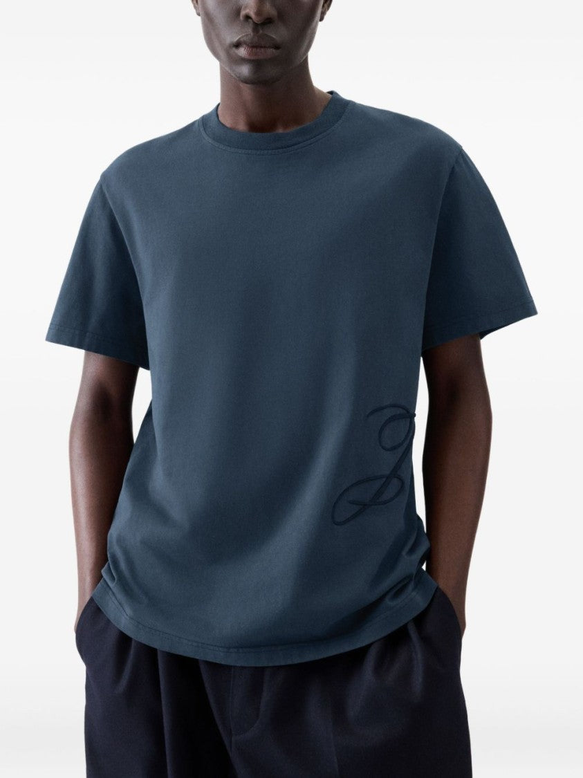Jacquemus Navy Blue Embroidered Logo T-Shirt