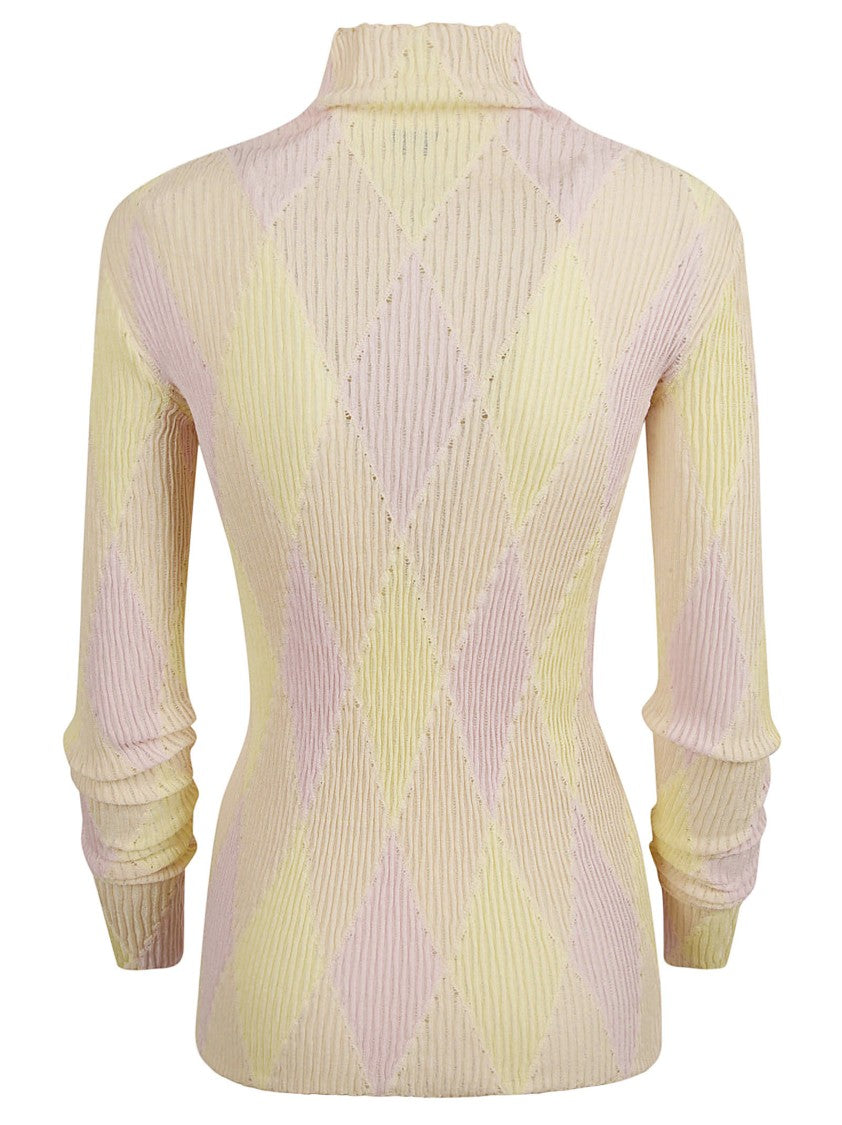 Burberry Fitted Ribbed Sweater With Diamond Pattern