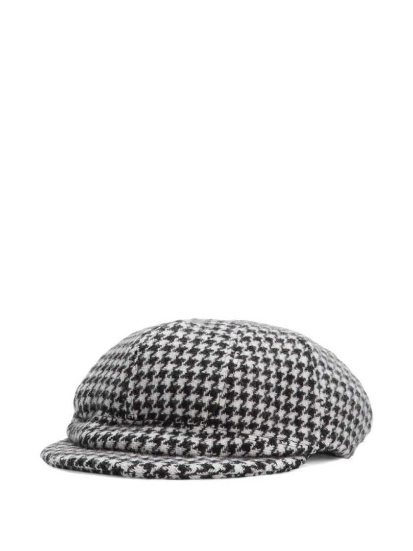 Dolce & Gabbana White Wool Cap With Classic Houndstooth Pattern