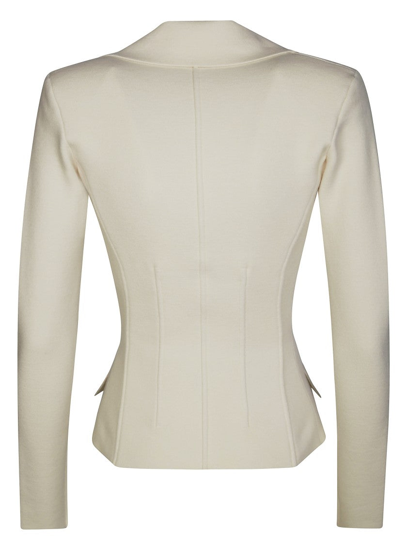 Elisabetta Franchi Fitted White Wool Jacket With Deep V-Neckline