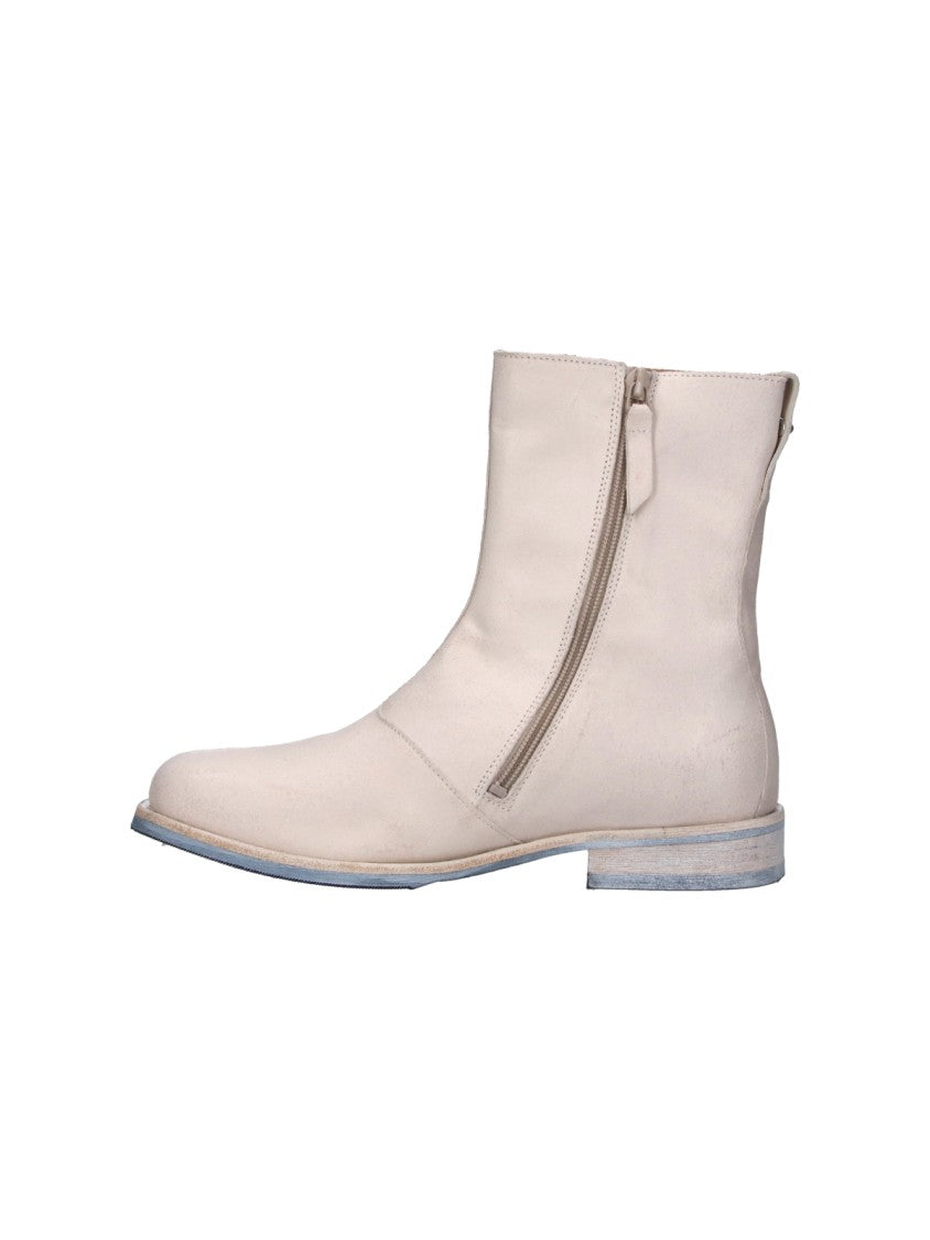 Our Legacy White Leather Ankle Boots With Rounded Toe