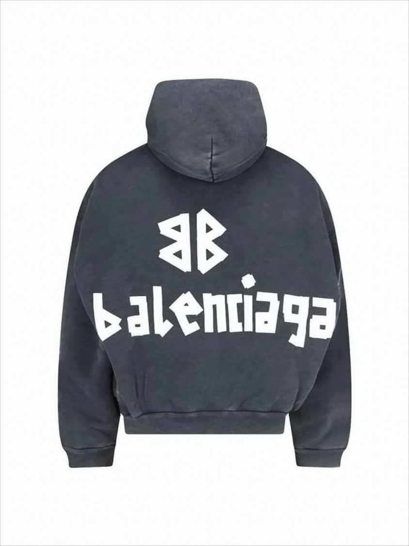 Balenciaga Cropped Hoodie With Drawstring Hood And Graphic Detailing