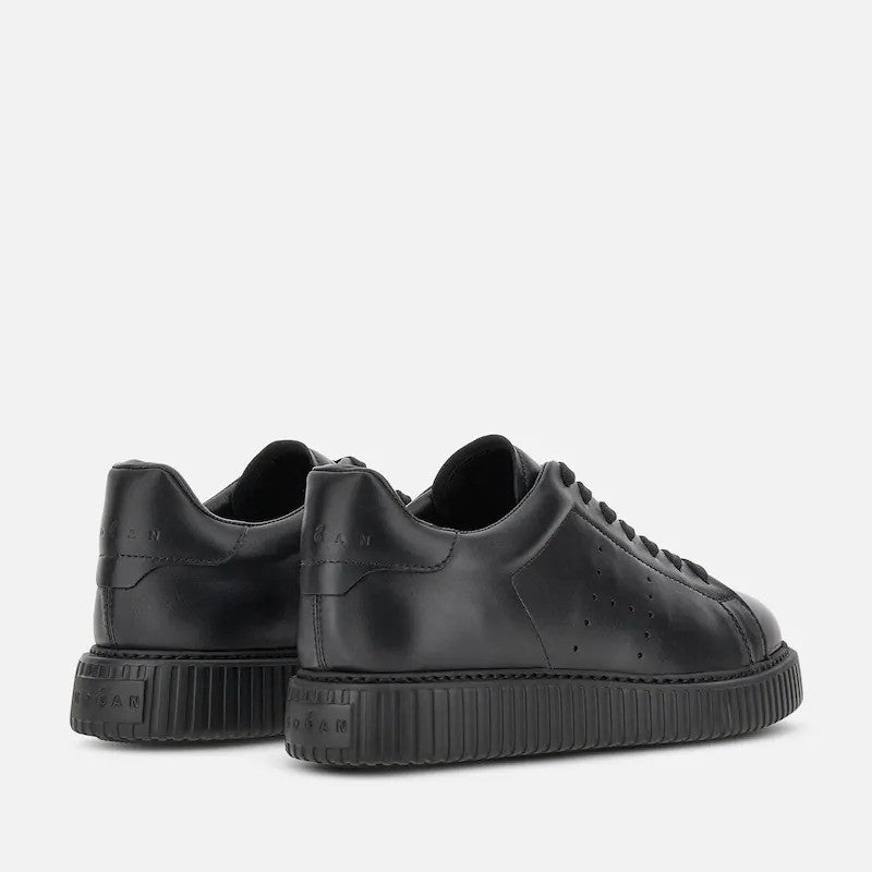 Hogan Black Minimalist Perforated Leather Sneakers