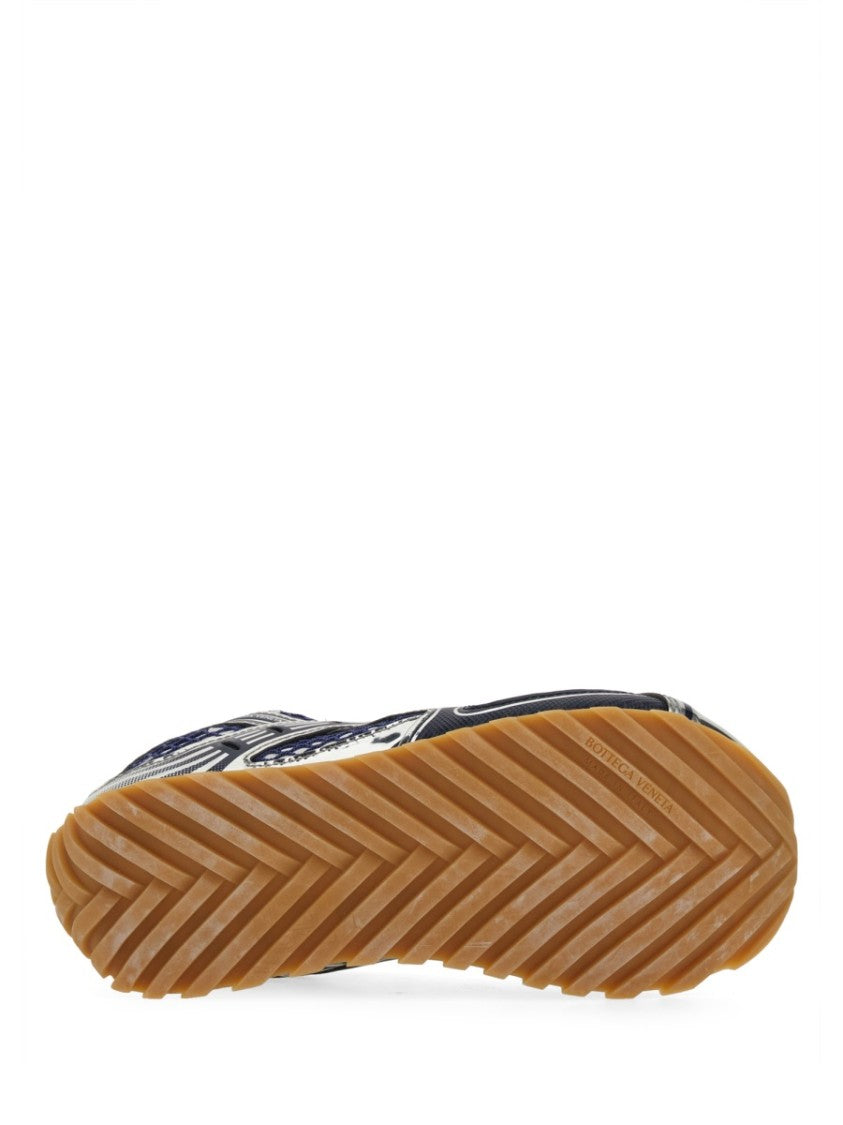 Bottega Veneta Futuristic Metallic Silver Sneakers With Navy Blue Mesh Accents