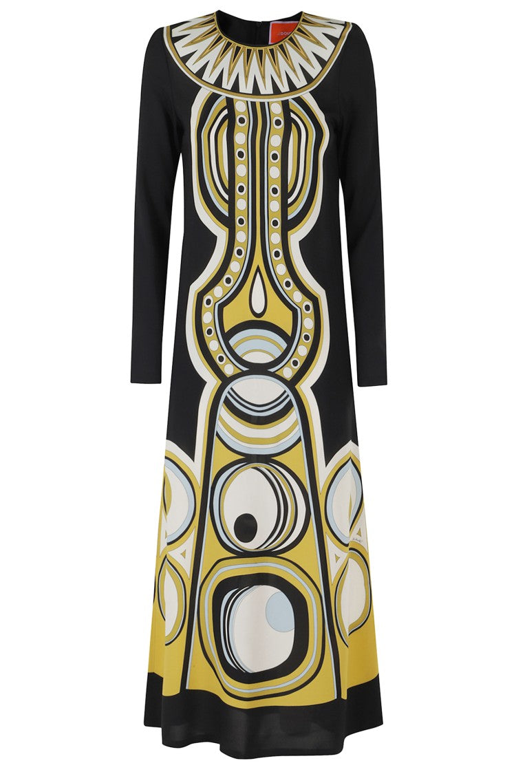 La Double J Floor-Length Swing Dress With Abstract Geometric Pattern