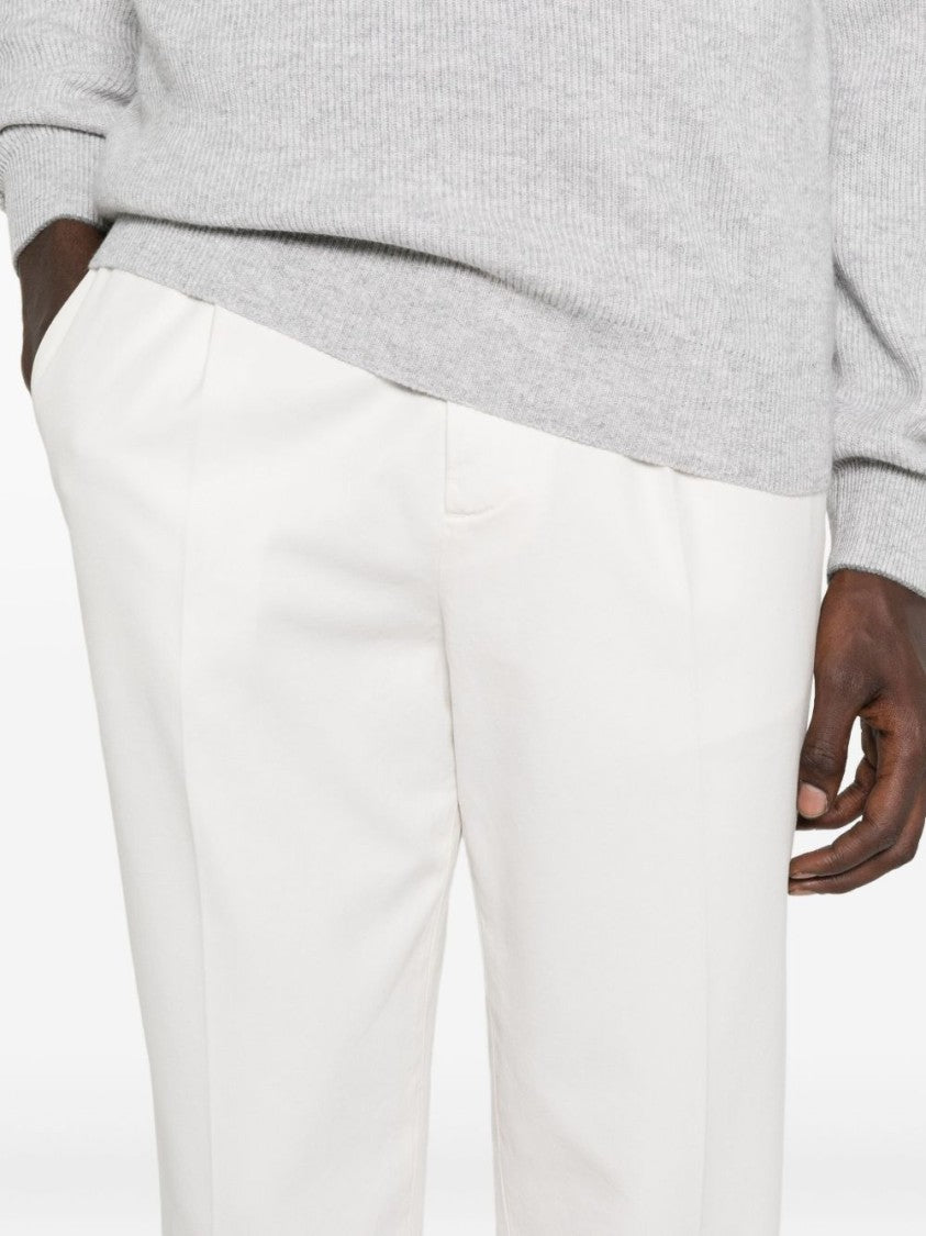 Brunello Cucinelli Tailored White Trousers With Classic Waistband