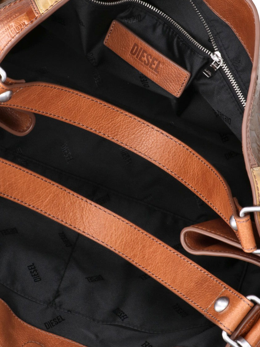 Diesel Brown Patchwork Leather D-One Medium Tote Bag