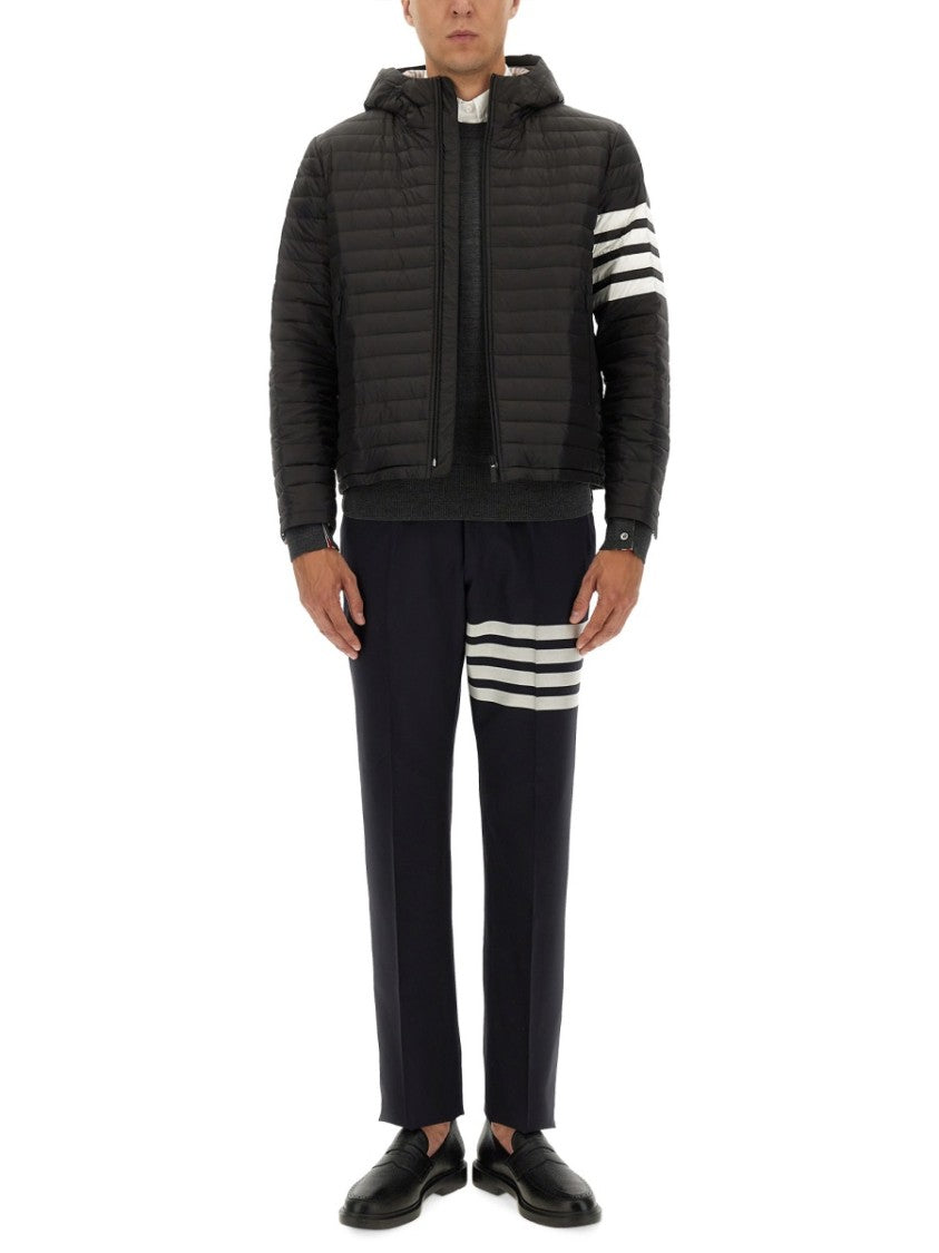 Thom Browne Cropped Down Jacket With Hood And Contrasting Stripes