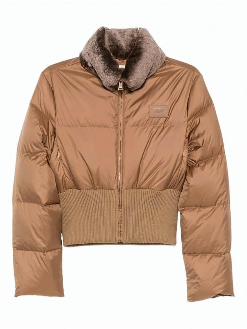 Fendi Cropped Brown Puffer Jacket With High Collar