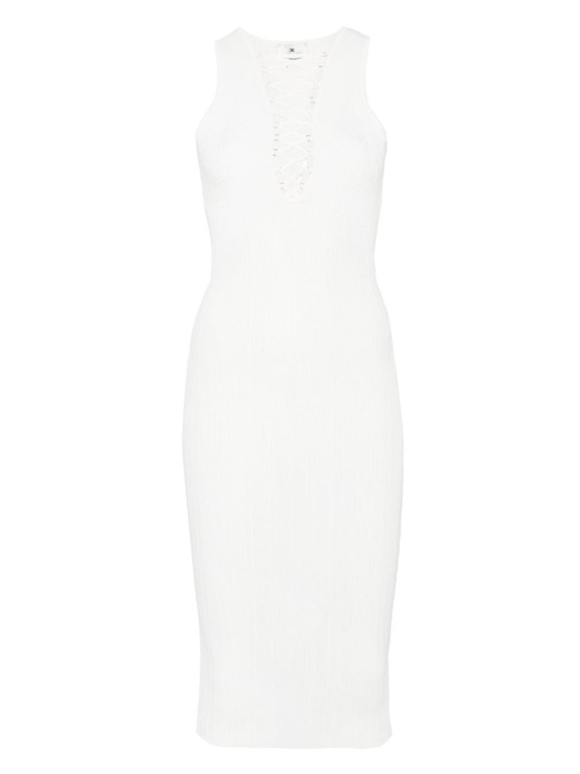 Elisabetta Franchi Deep V-Neck Midi Dress With Lace-Up Detail