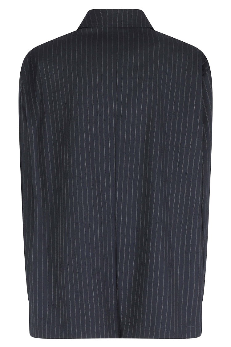 Solotre Blue Pinstripe Single-Breasted Viscose-Blend Blazer