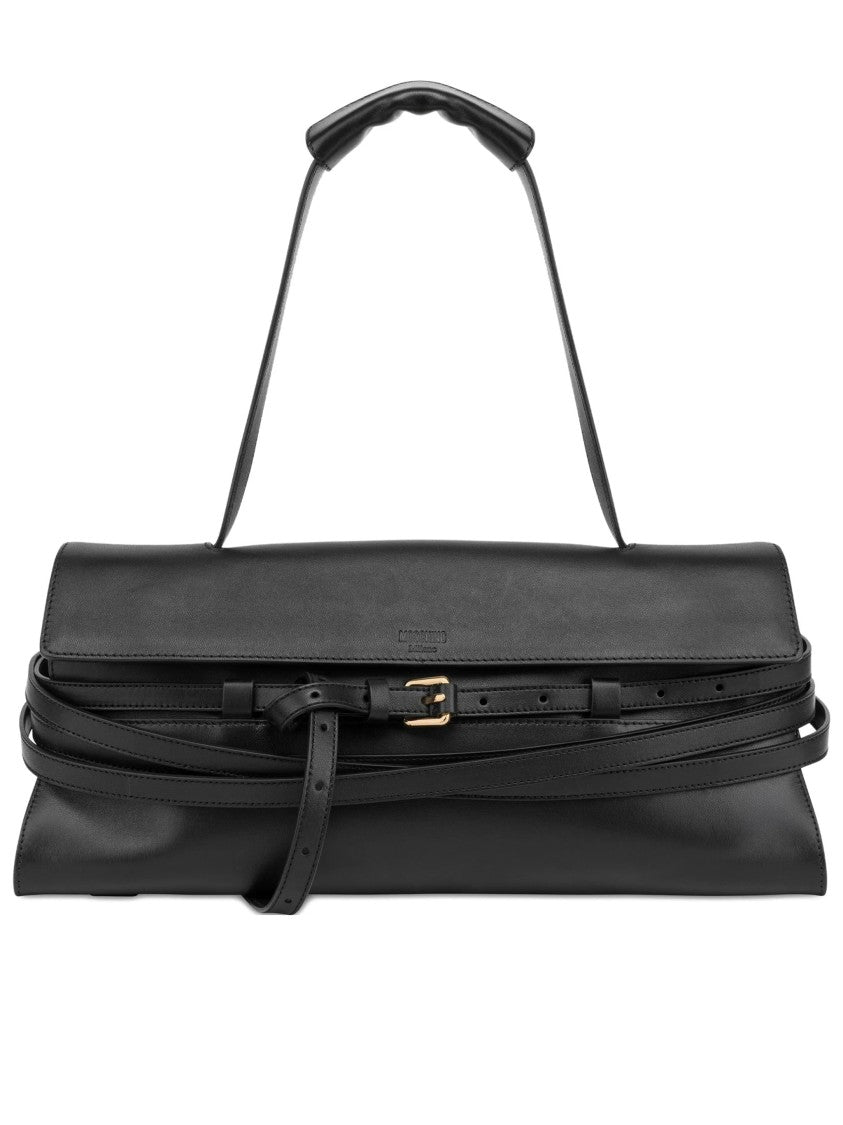 Moschino Black Structured Nappa Leather Handbag With Belt
