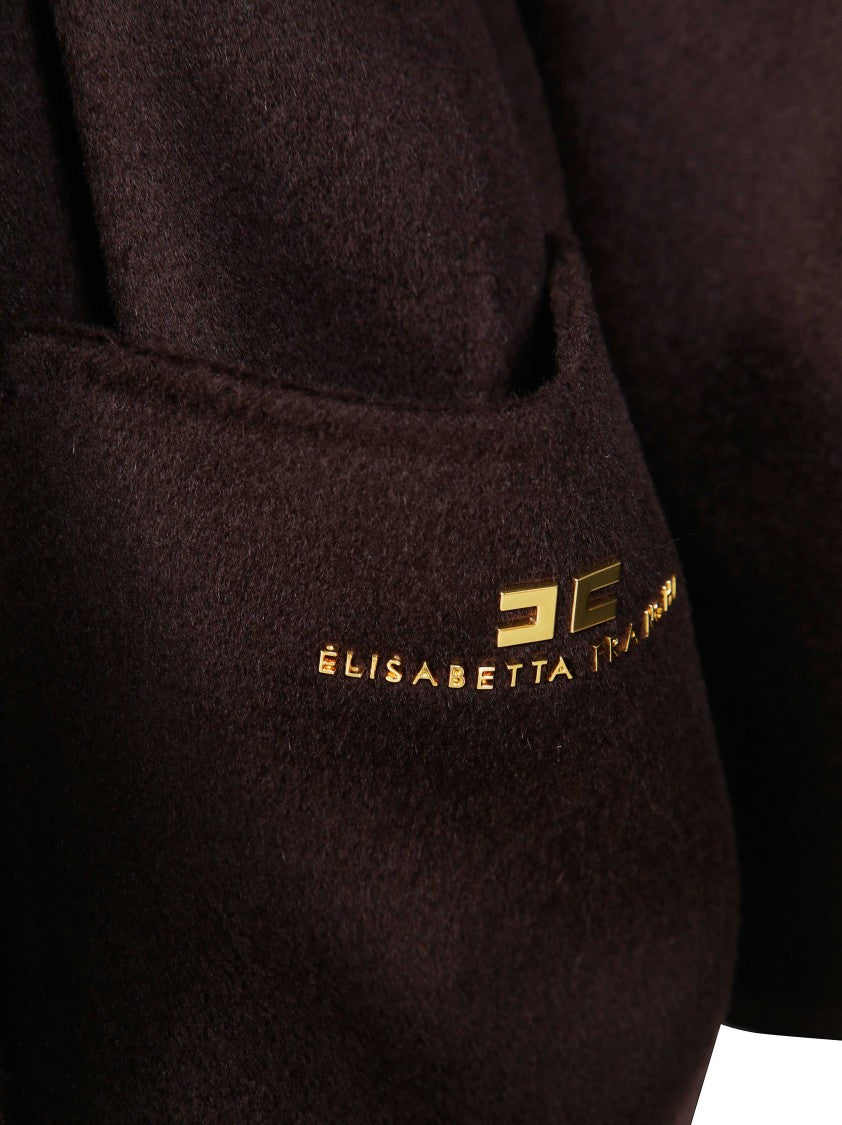 Elisabetta Franchi Dark Brown Wool Belted Coat