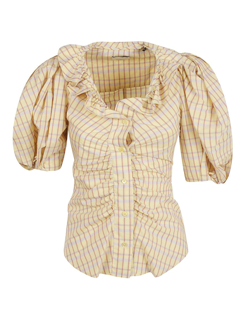 Isabel Marant Ruffled Neckline Check Pattern Shirt