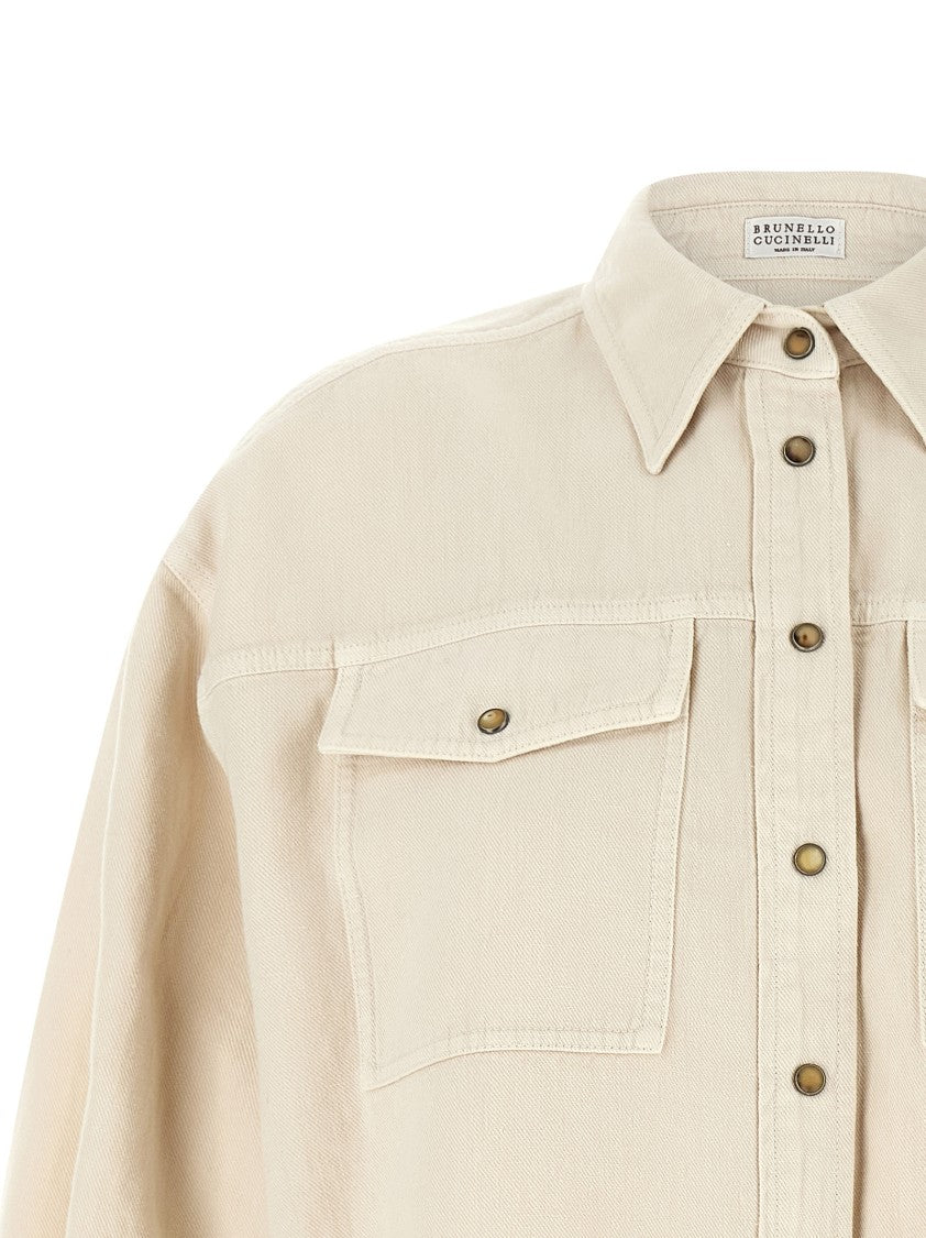 Brunello Cucinelli Linen Cotton Pointed Collar Shirt