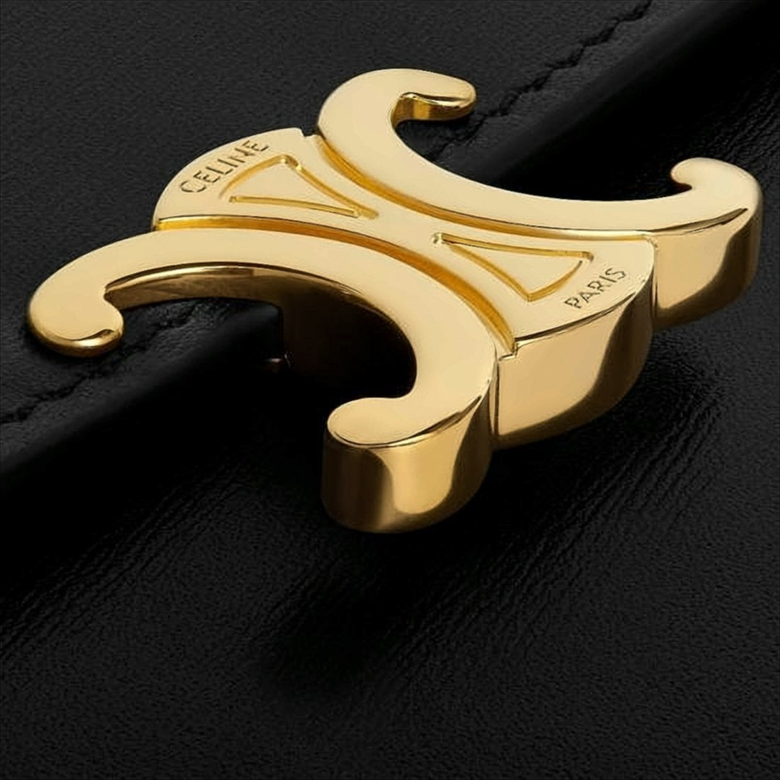 Celine Calf Leather Wallet With Gold-Tone Logo Clasp