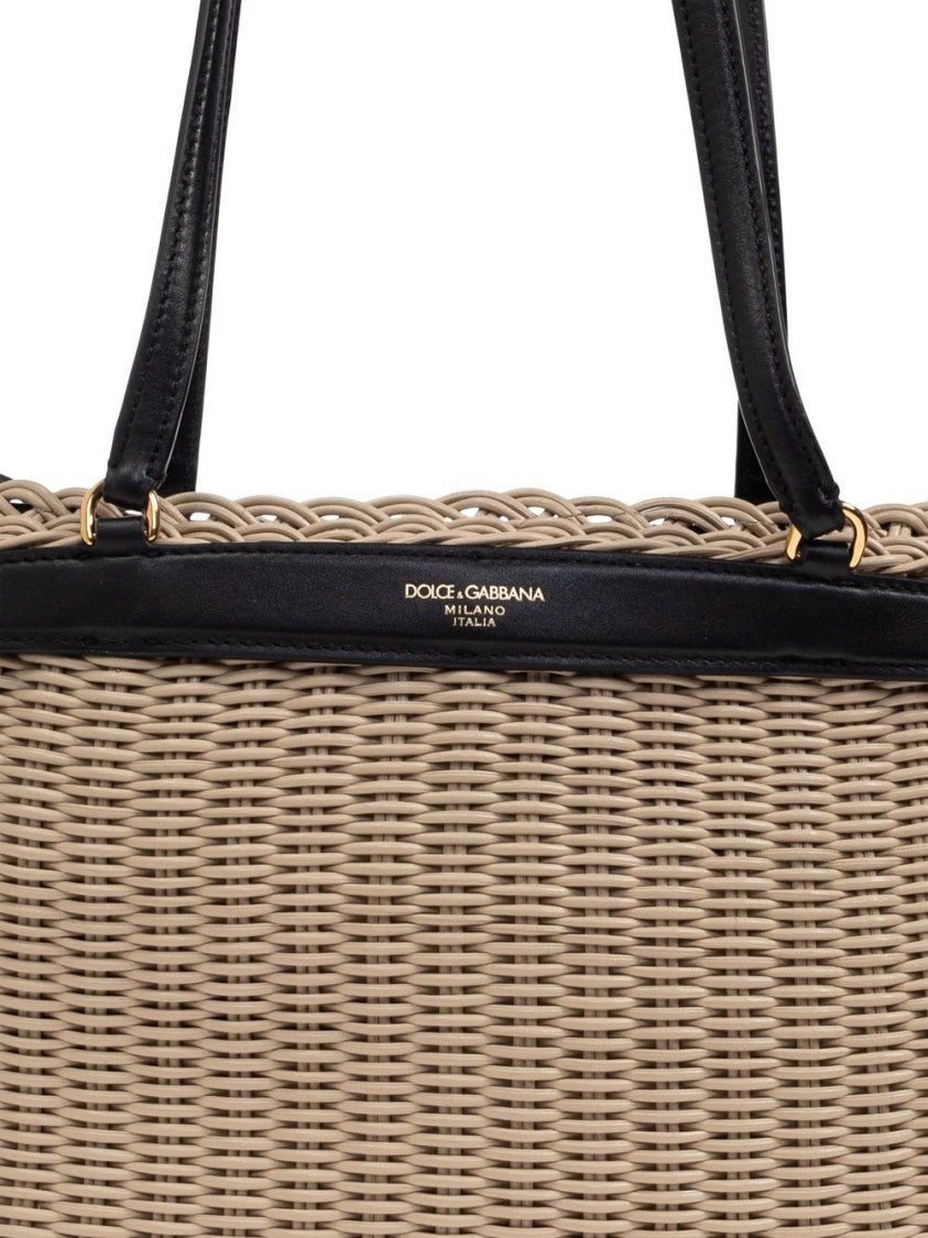 Dolce & Gabbana Woven Structured Handbag With Black Leather Accents