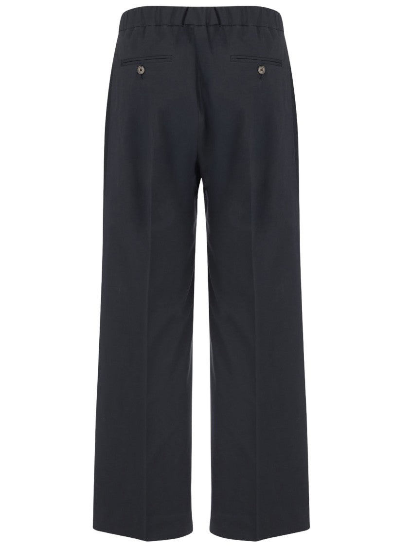 Ql2 Wide-Leg Navy Trousers With Elasticated Back