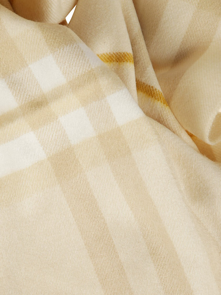 Burberry Check Cashmere Scarf With Fringed Edges