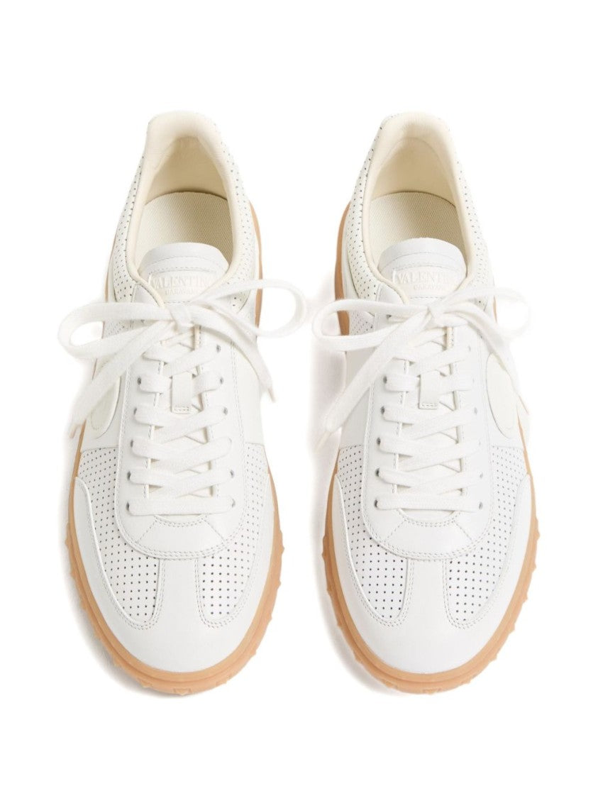Valentino Garavani Perforated Leather White Sneakers With Embossed Details