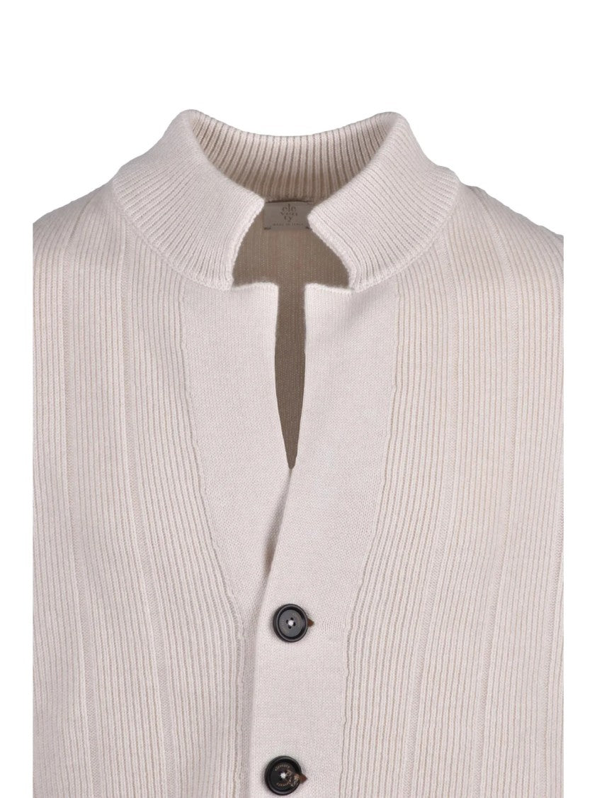 Eleventy Beige Ribbed Button-Front Cashmere Cardigan