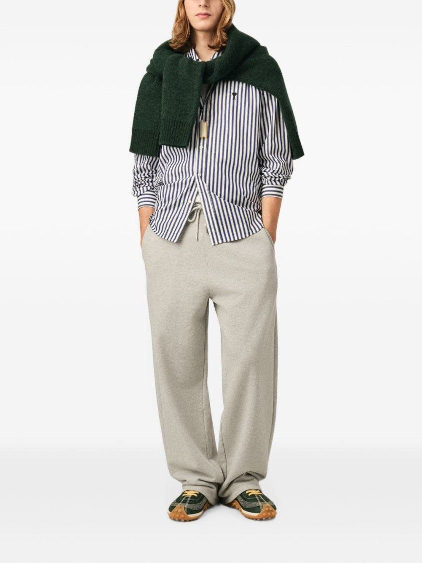 Ami Paris Button-Down Shirt With Vertical Navy And White Stripes