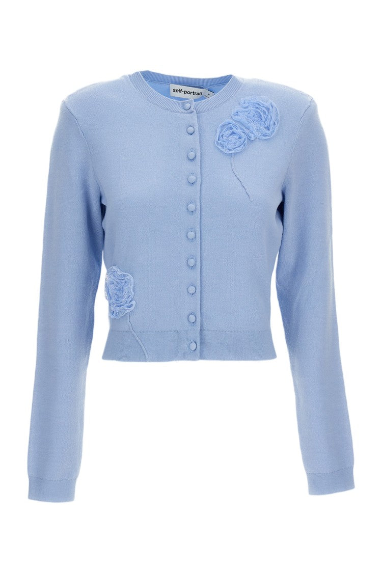 Self-Portrait Light Blue Floral Stretch Cardigan