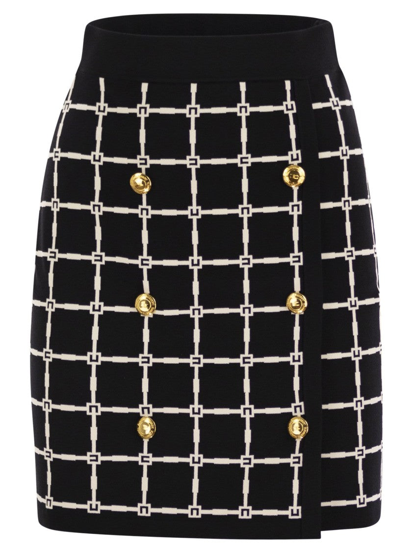 Elisabetta Franchi Jacquard Logo Miniskirt With Gold Buttons